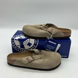 Birkenstock Boston Women 9 Men 7 Narrow Taupe Suede Clogs Slip On Shoes